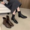 Vintage Low Heel Square Toe Woman Ankle Boots Cosy Soft Leather Party Slim Short Booties Autumn Winter Ladies Shoes