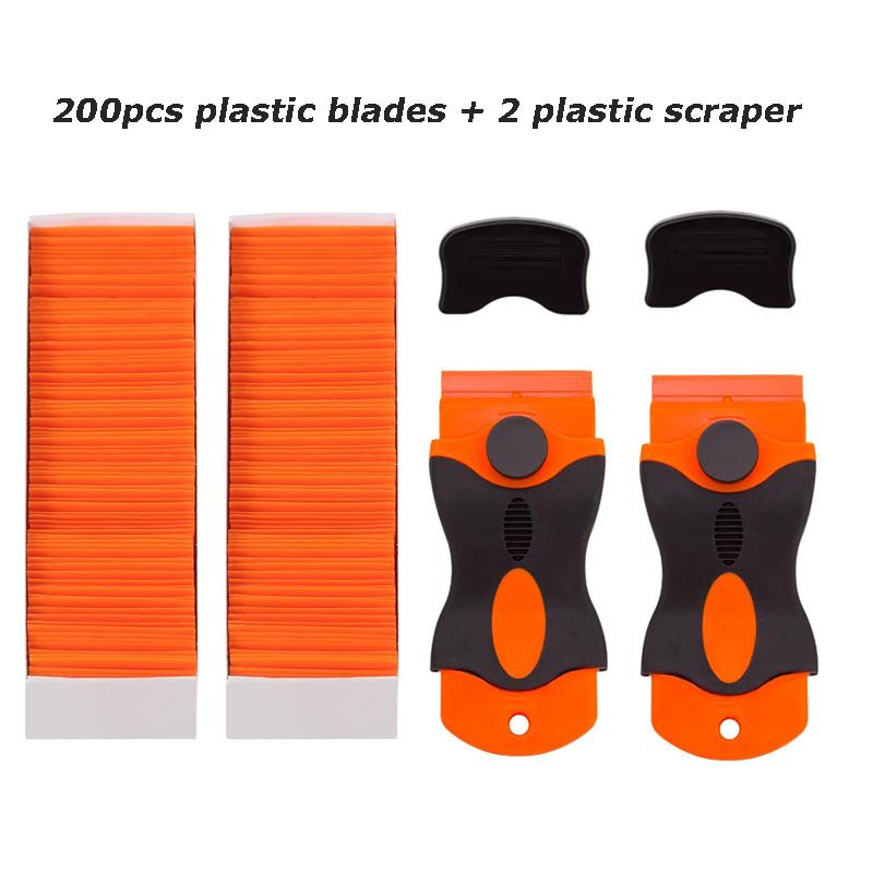 Plastic Scraper with 100/200 Plastic Blades Multipurpose Window Scraper Non-Scratch Scraper for Removing Stickers Decals Glue