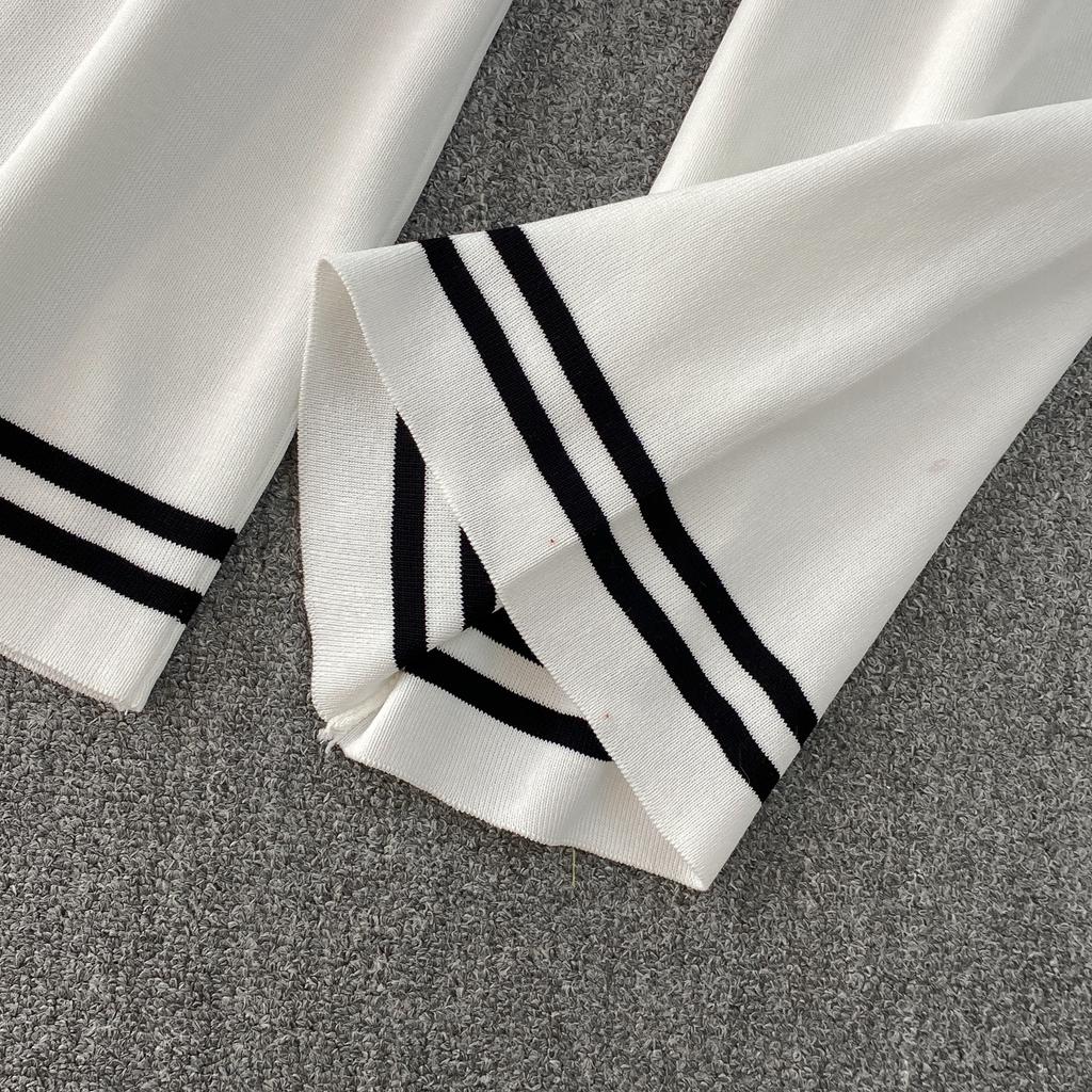 Летний женский вязаный свитер с камелией и бисером, спортивный костюм, короткий рукав, V-образный вырез, куртка, топ и брюки длиной до щиколотки, комплект из двух предметов