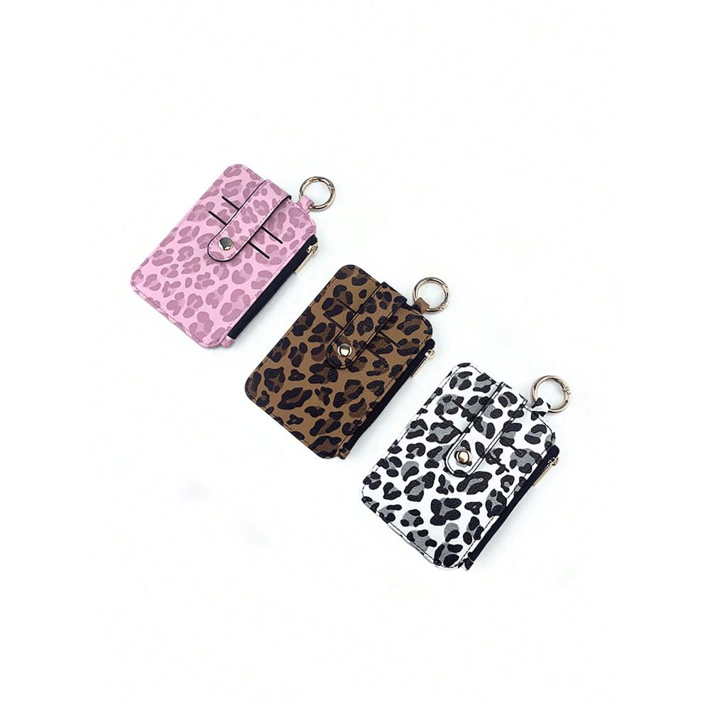 Женский модный милый мини-картхолдер с леопардовым принтом, компактный кошелек для монет со съемным кольцом для ключей, кошелек на молнии со слотами для карт для женщин