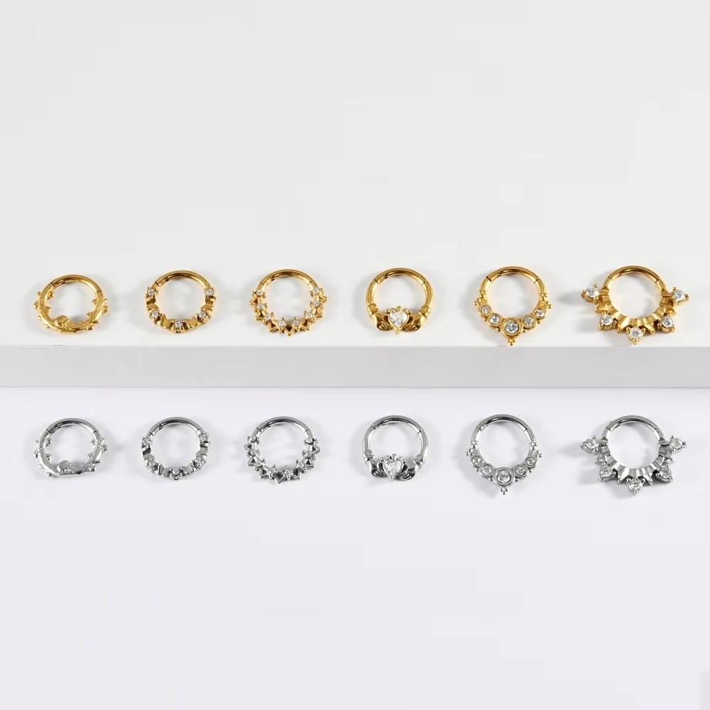 1PC Stainless Steel Septum Clicker Ring Heart Zircon Daith Piercing Ring Nose Piercing