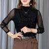 Осень/зима новая рубашка с сетчатым низом, облегающий топ с длинными рукавами, женские теплые пуловеры, футболка