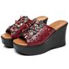 Fashion GKTINOO Summer Woman Shoes Platform Slippers Wedge Genuine Leather Women High Heel Slippers For Women Retro Sandals Female Shoes