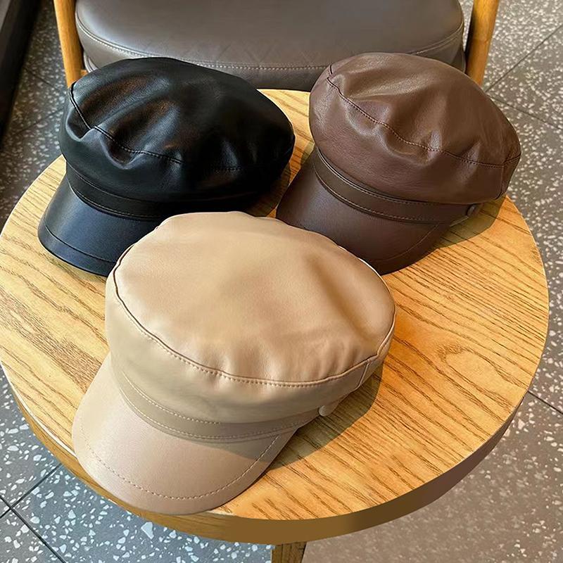 Pu Leathe Solid Color Spring And Autumn Outdoor Casual Adult Sun Hats Hip Hop Hat Sunscreen Hat Sports Cap Outdoor Leisure Hat