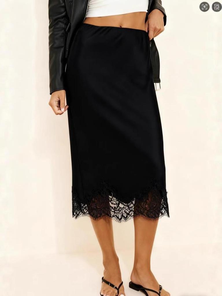 Элегантная женская юбка из атласа и шелка с кружевной аппликацией