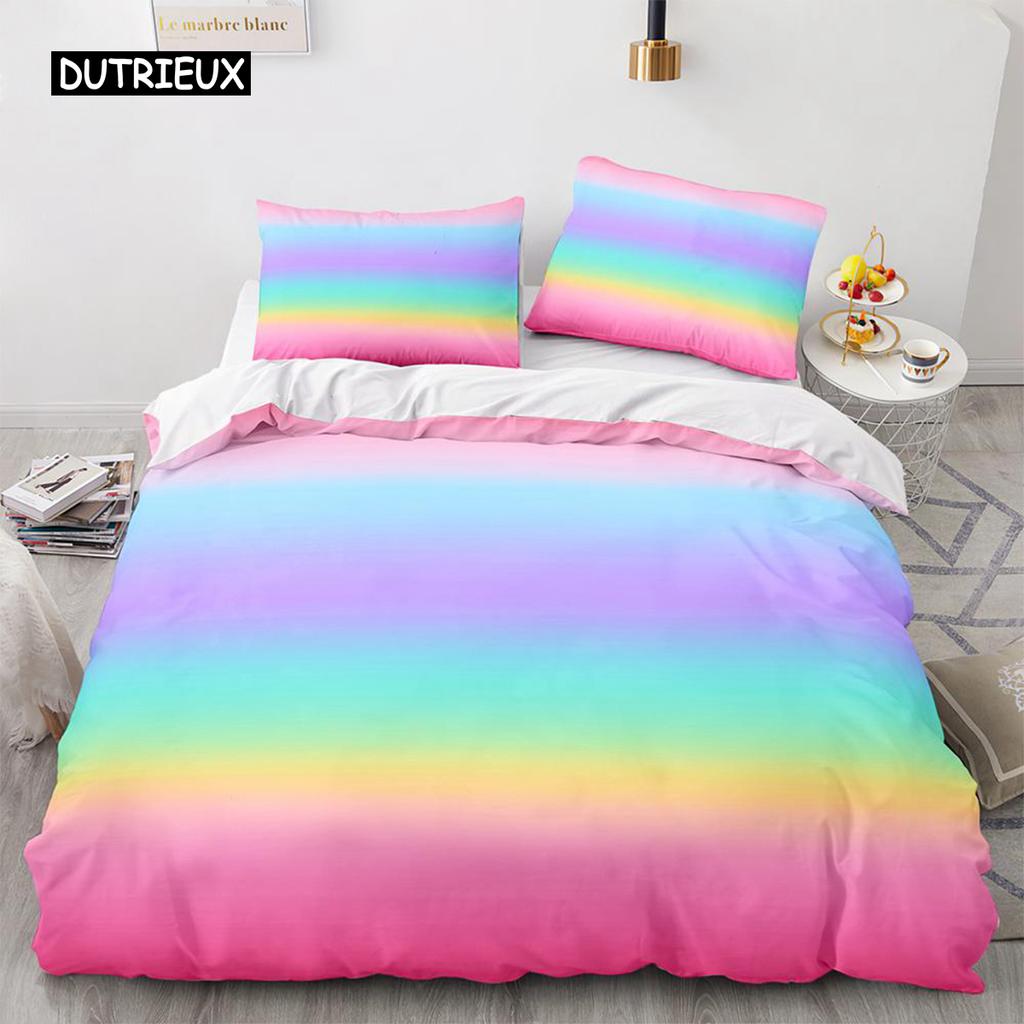 Rainbow Gradient Duvet Cover Set Queen Size Rainbow for Kids Girls Cute Style Bedding Set Polyester Single King Twin Quilt Cover