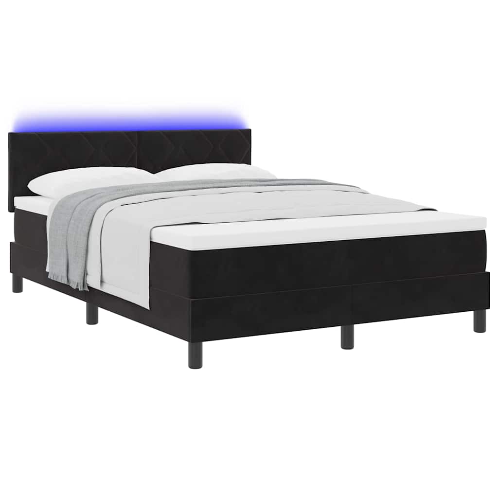 LED Box Spring Bed with Headboard Black 160 x 200 cm Velvet