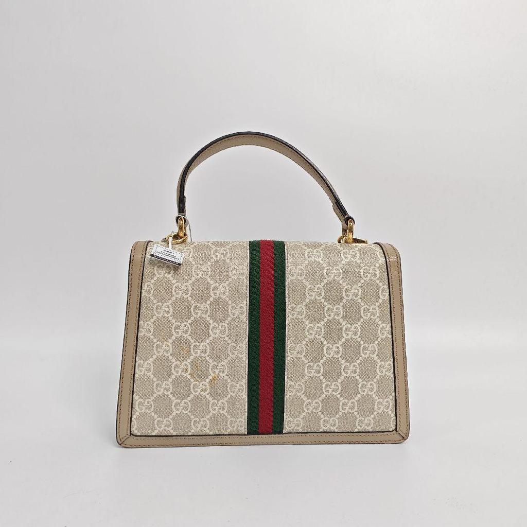 [Pre-Owned] Ophidia Logo Stripe Web Metal Lock Canvas And Leather Shoulder Crossbody Bag Small - Excellent #1T85GA2