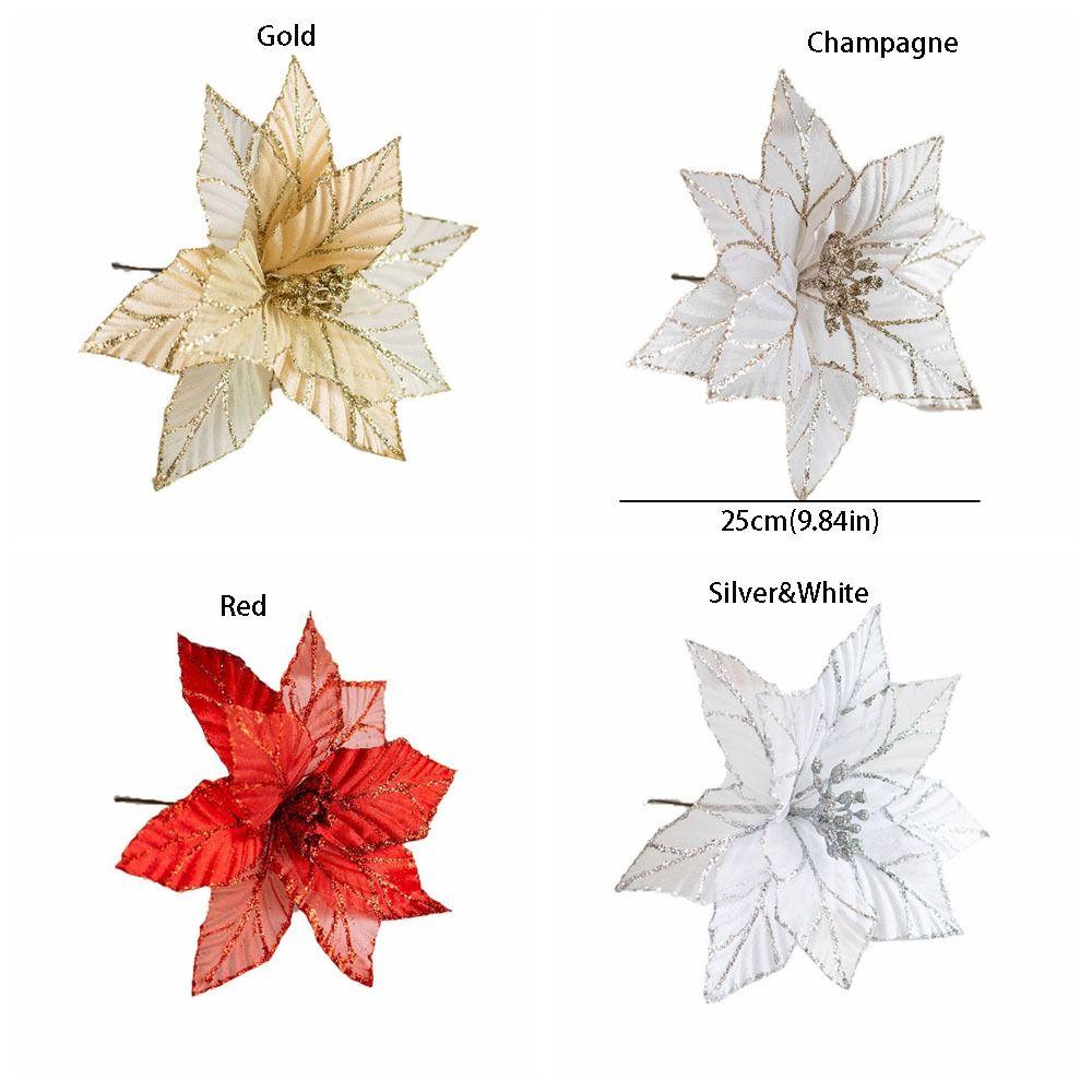 Элегантные 3D Искусственные Рождественские Цветы Сделай Сам Ручной Работы Блестящие Искусственные Цветы Блестящие Рождественские Украшения Новый Год