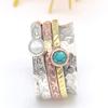 Pearl & Turquoise Ring, Spinner Ring, Handmade Ring, Meditation Ring, Gift For Her, Anniversary Gift, Solid Ring