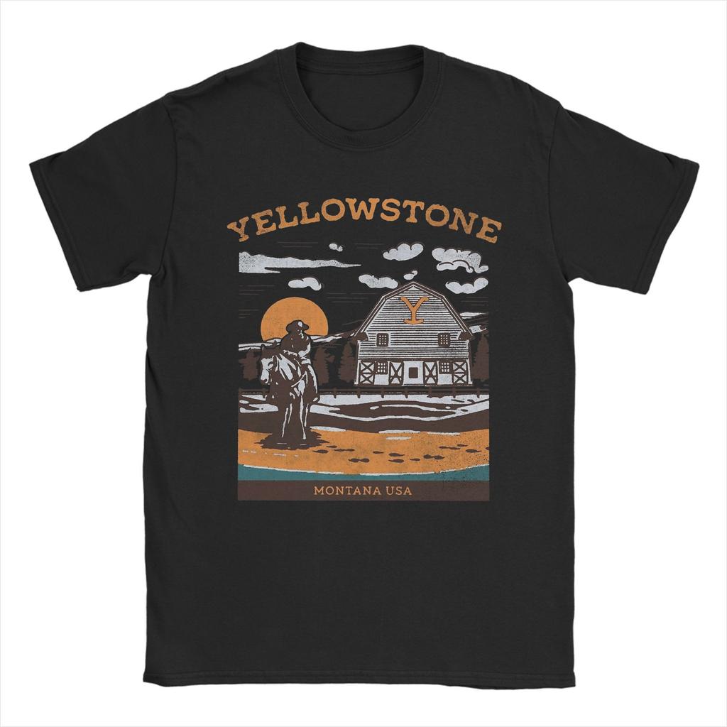 Men Yellowstone Montana USA Dutton Ranch Vintage T Shirts 100% Cotton Tops Novelty Short Sleeve Crewneck Tees Printed T-Shirts
