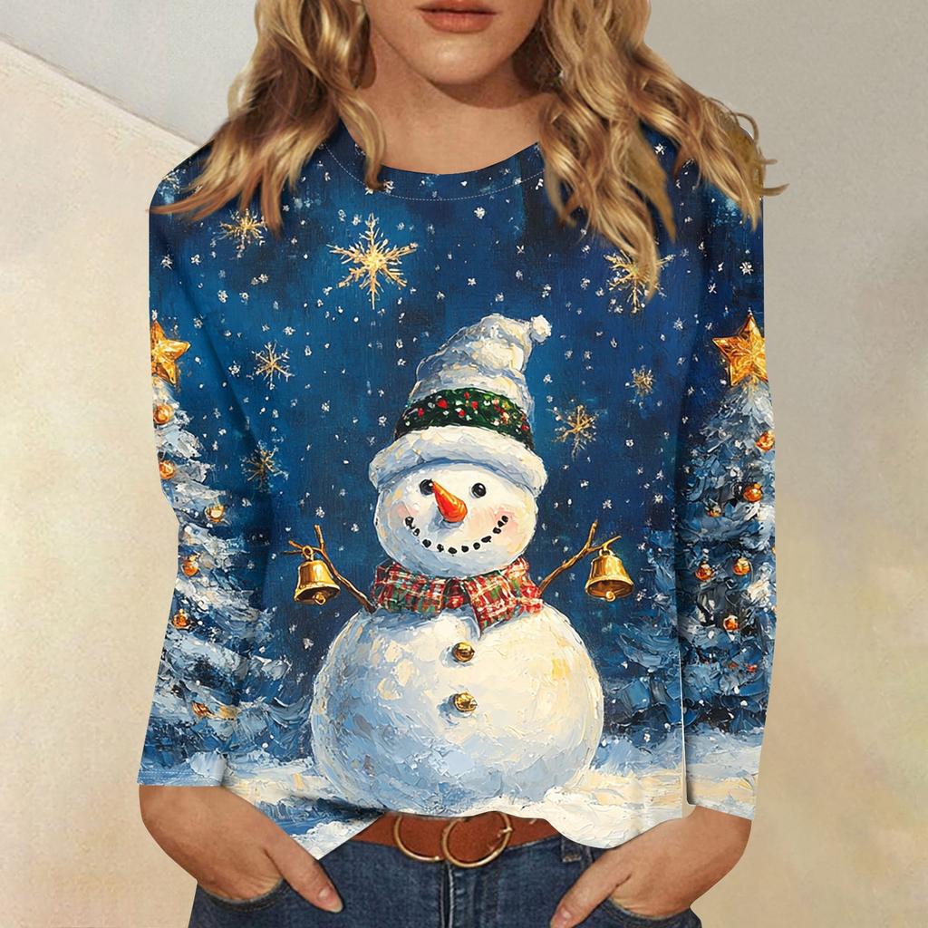 Women's Fashion Casual Round Neck Long Sleeve Printed T-Shirt Top