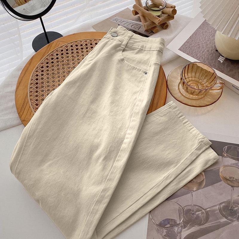 Women's High-Waist Apricot Jeans - Autumn/Winter, Plush-Lined, Loose-Fit, Carrot/Daddy Style Harem Pants, 9/10 Length