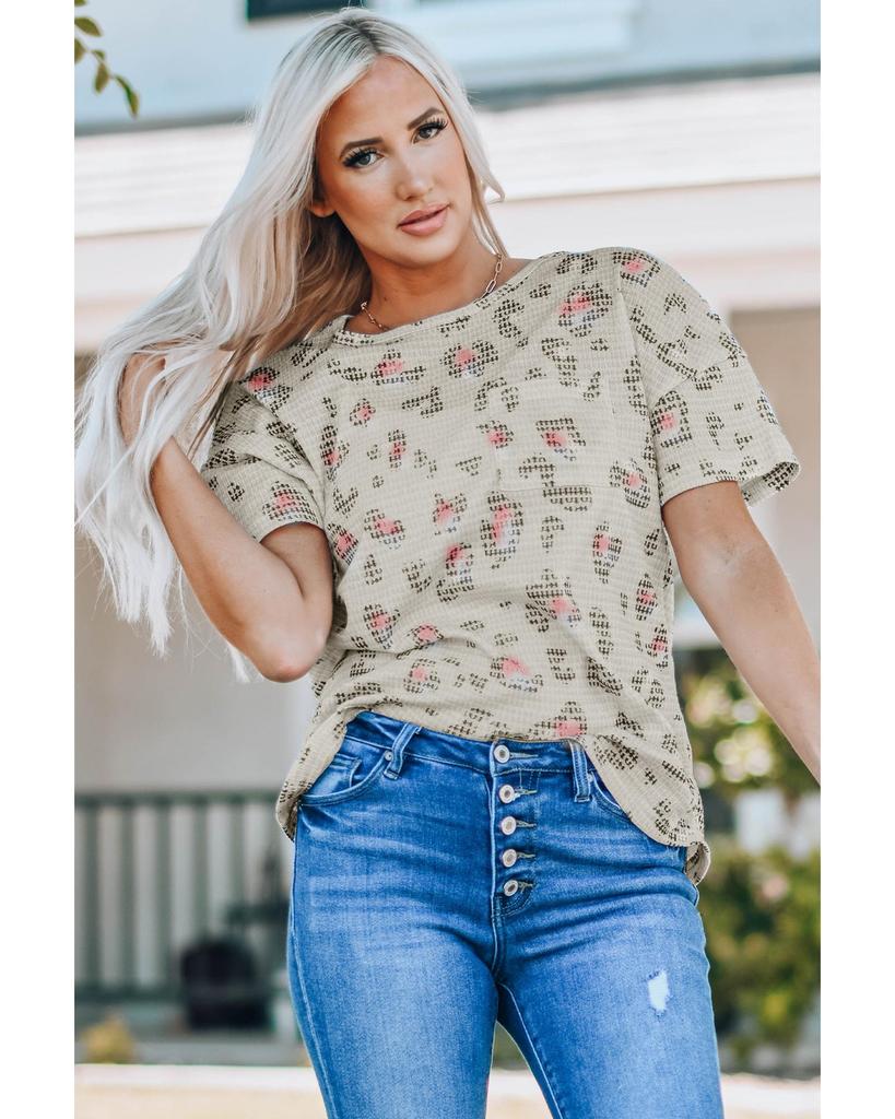 Azura Exchange Топ с короткими рукавами из вафельной вязки