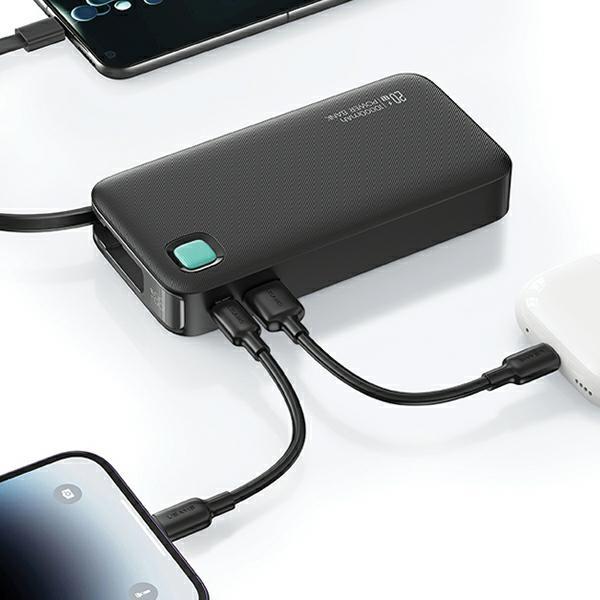 Powerbank USAMS ze zwijanym kablem USB-C 10000 mAh 20W PD Szybkie ładowanie Czarny