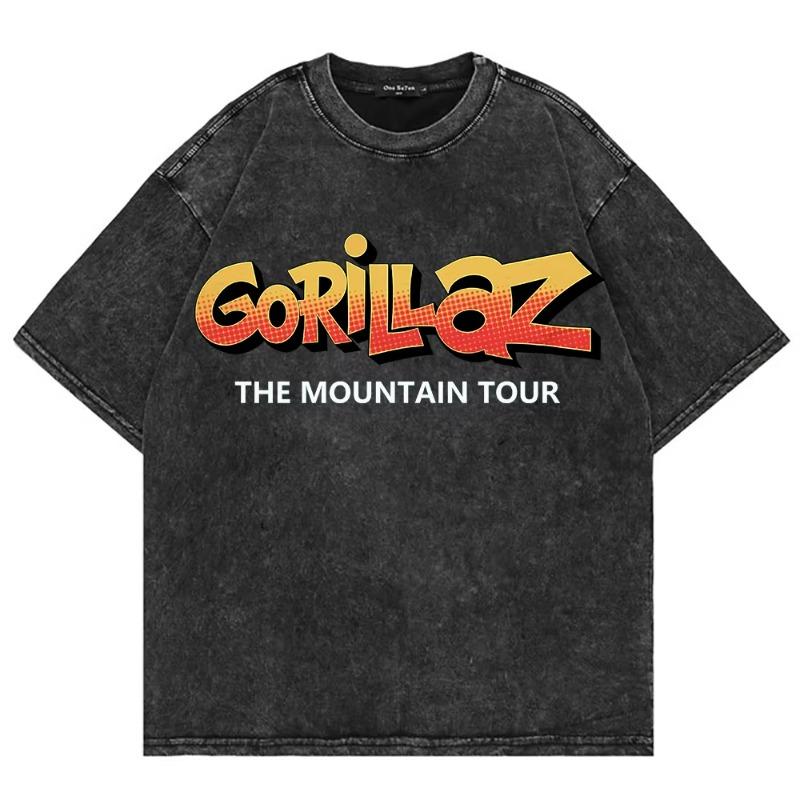 100% Хлопок Винтажная Стирка Gorillaz The Mountain Футболка Модная Мужская/Женская Эстетичная Ретро Оверсайз Свободная Кислотная Стирка Футболки