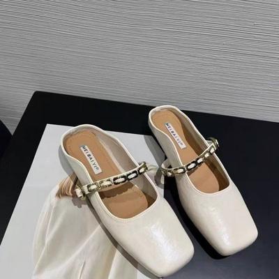 Модные весенние новые туфли на плоской подошве, женская мода, квадратный носок, неглубокий вырез, металлическая цепочка, мягкая подошва, противоскользящие, износостойкие тапочки