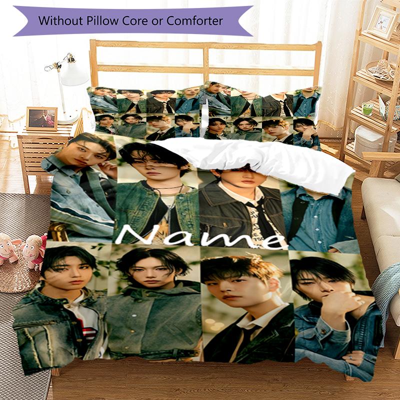 3pcs Custom Name Stray Kids Bedding Set Duvet Cover Closure Includes 1 Duvet Cover & 2 Pillowcases, Soft and Comfortable for All Seasons.