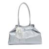 PU Leather Shoulder Bag Tote Bag with Bow Lace Pendant Versatile Armpit Bag Solid Color Large Capacity Underarm Bag Travel
