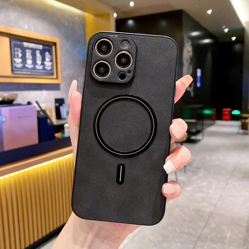 Роскошный кожаный тонкий магнитный чехол для iPhone 16 Pro Max 15 Pro 14 13 12 11 для MagSafe мягкая противоударная матовая задняя крышка