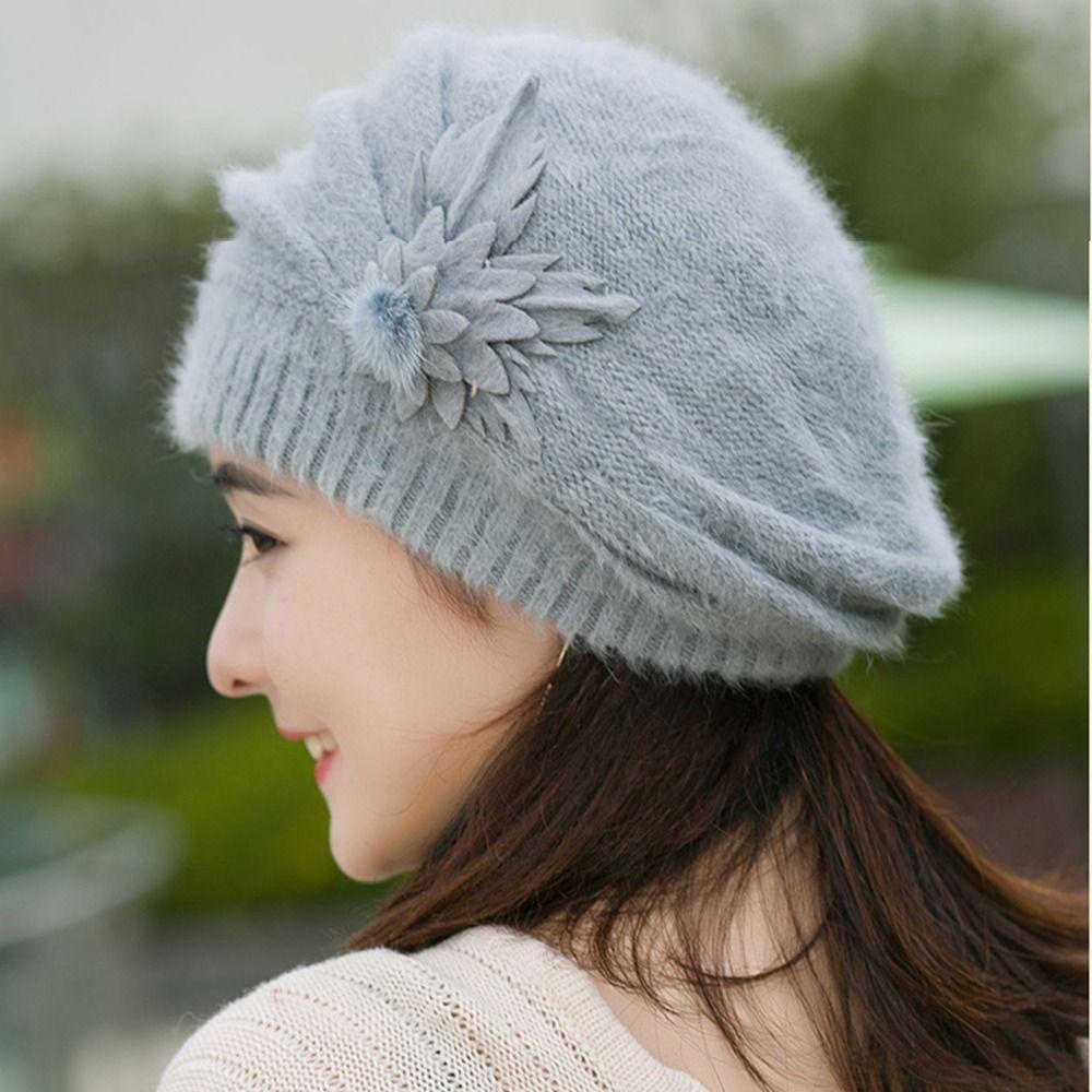 Теплая мамина шапка вязаная шерстяная женская береты повседневная женская шапка осень зима