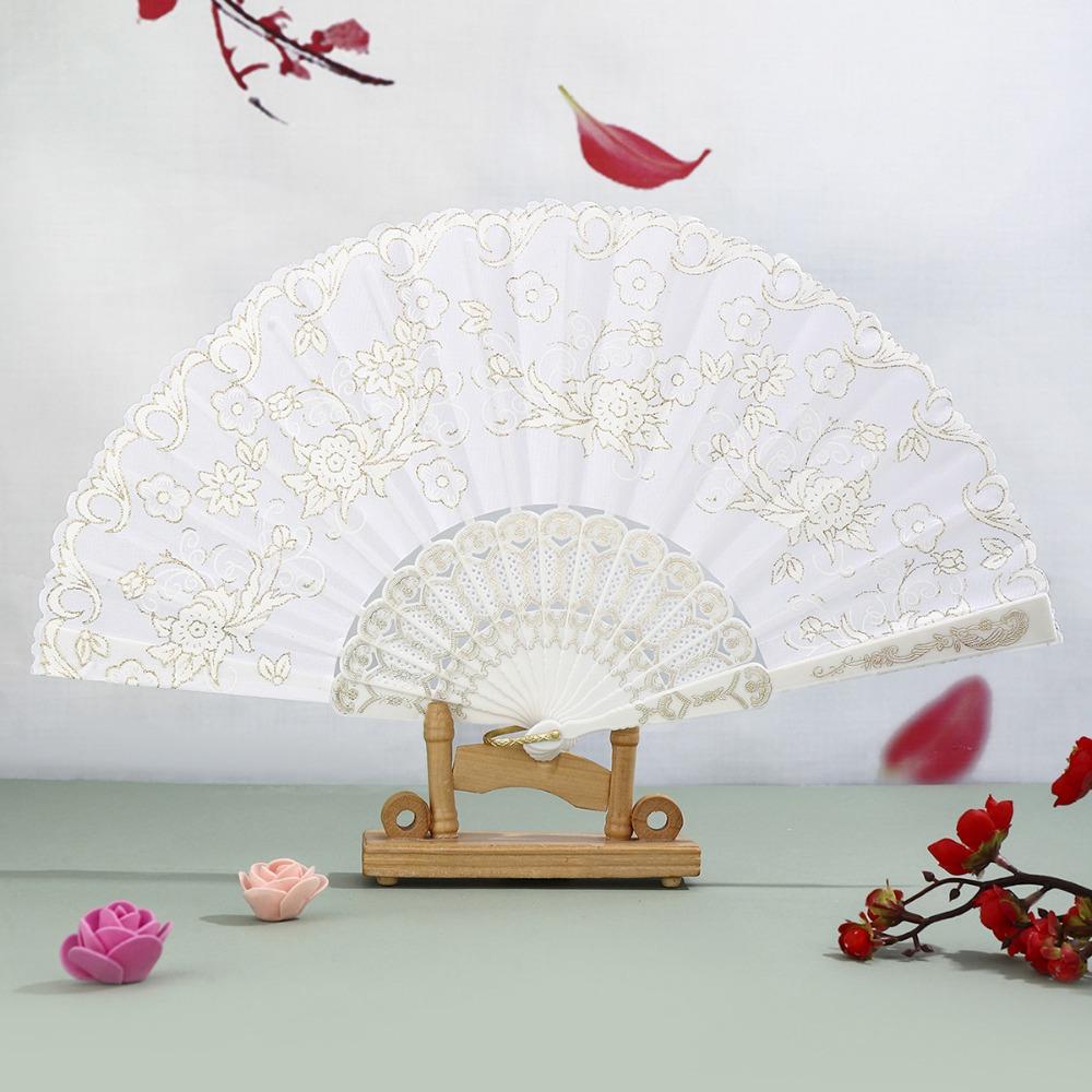 Portable Vintage Style Silk Hand Fan Floral Pattern Decorative Folding Fan with Tassel Handmade Handheld Fan Wedding Party