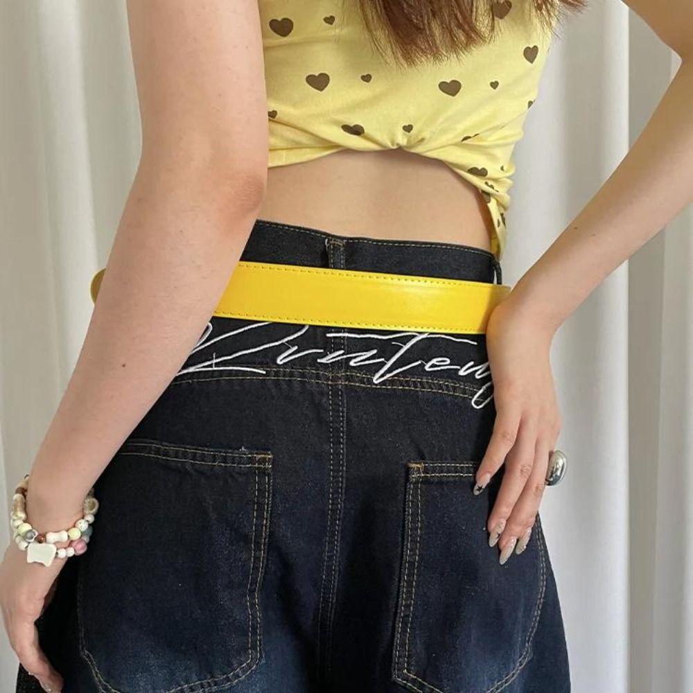 Y2k Wide Waist Belt Double-Breasted Dress Jeans Belt Fashionable Women's Belt  Spicy Girls