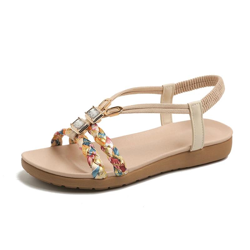 Fashion Women's Shoes 2025 Hot Sale Elastic Band Women's Sandals Fashion Printing Casual Sandal Swomen Summer Plus Size Flat Sandals