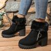 Warm High-heeled Cotton Shoes Women's 2025 Winter New Fleece Thickened Plus Size Thick Heel Furry Booties