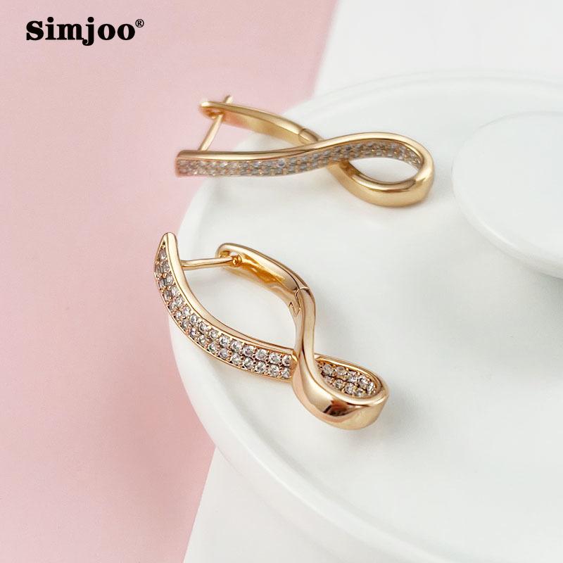SIMJOO Geometric Square Earrings Zircon Rose Gold Color French Earrings Premium Jewelry