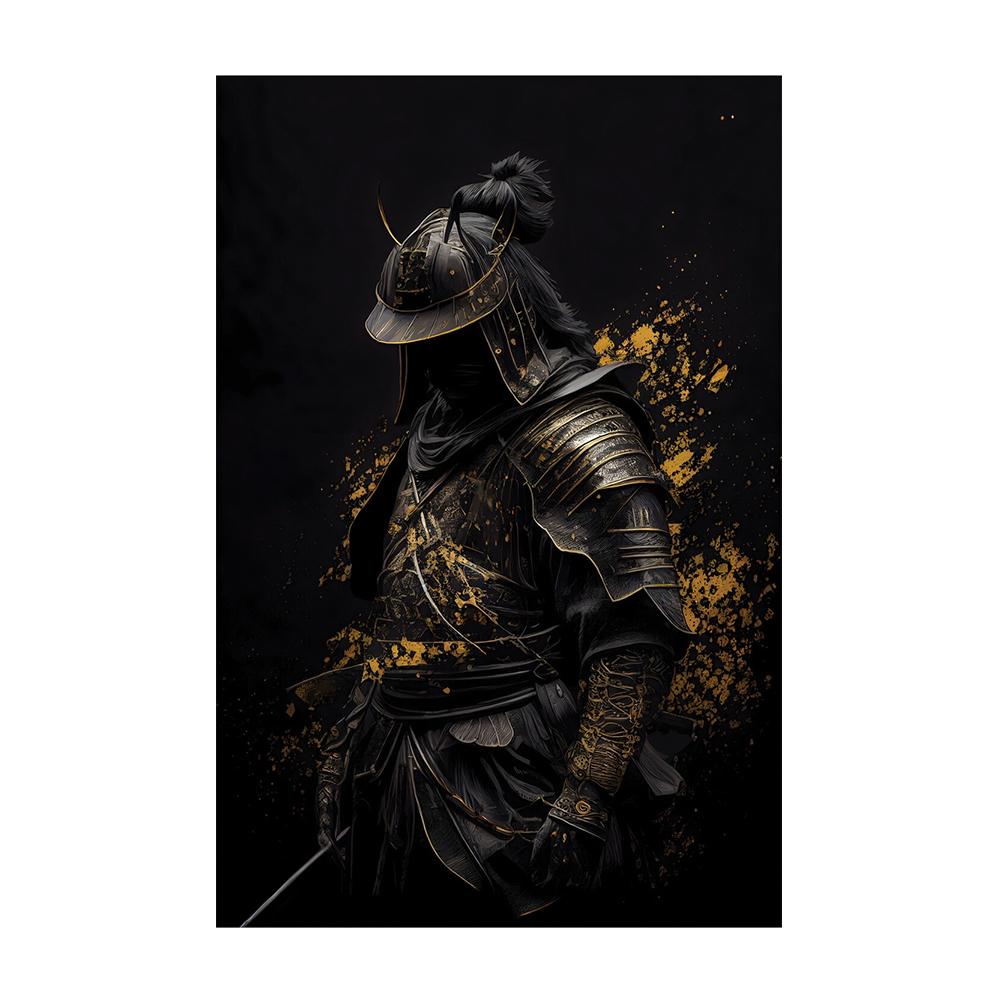 Черный и золотой самурай, средневековый воин в доспехах, фигурка, холст, настенные художественные картины, напечатанные современные классические ретро-роскошные художественные плакаты, украшения для дома