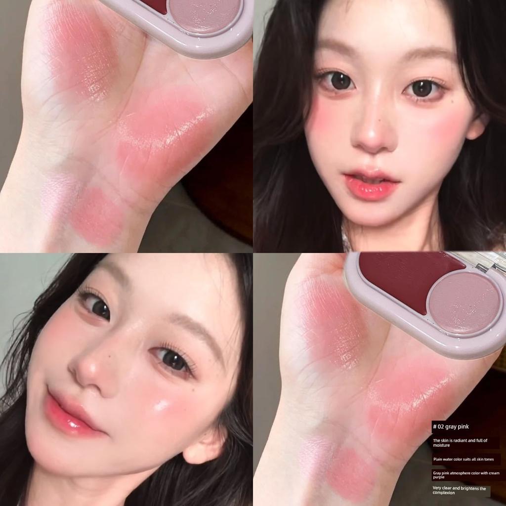 Light-Colored Dual-Color Blush Cream Multi-Use Cream for Plumping and Hydrating, Blush and Highlighter All-In-One Palette for Daily Use by Students