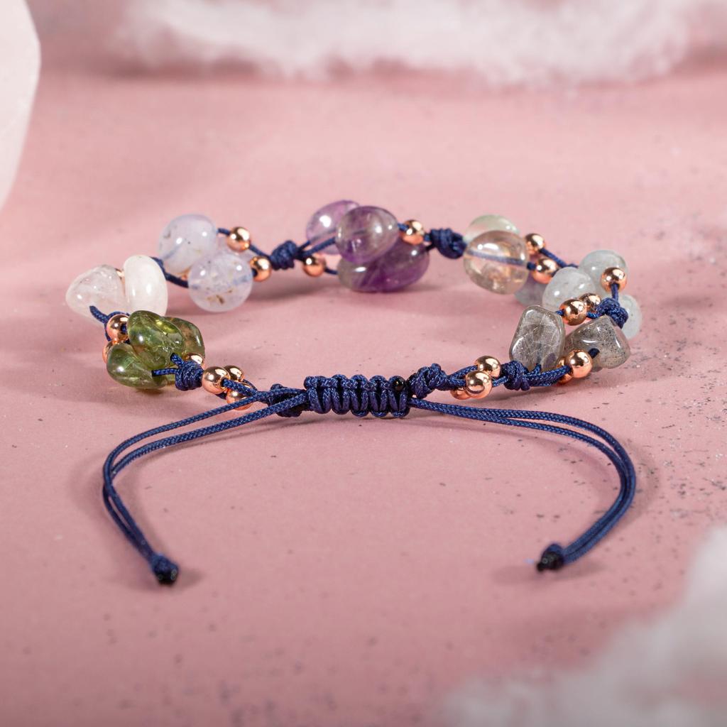 Браслет Водолея Аквамарин, Аметист, Лунный камень, Халцедон, Лабрадорит, Пурпурный флюорит, Нефрит