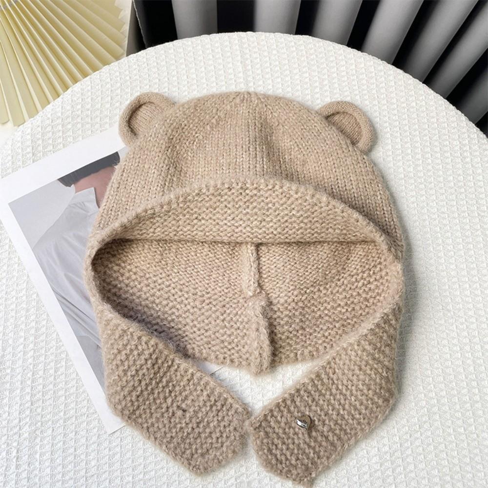 Cute Warm Beanie Hats Y2k Ear Protection Cap Fashion Bear Ear Knitted Cap  Streetwear