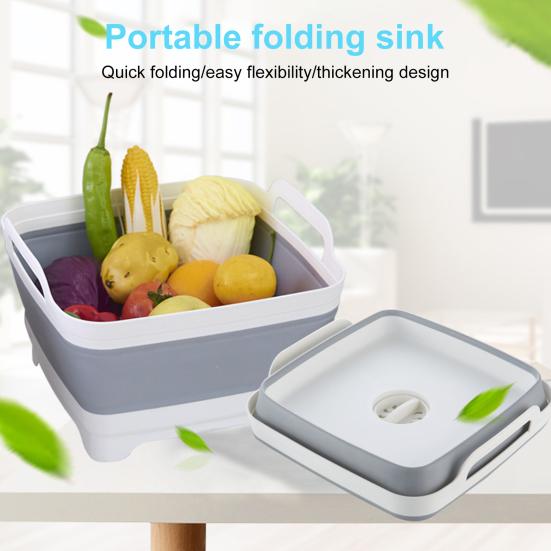 Yousheng Складной таз для мытья посуды с заглушкой для слива Портативный таз для мытья посуды Таз для мытья посуды Складная раковина Ванна Кухонный поднос для хранения Ведро для хранения на открытом воздухе