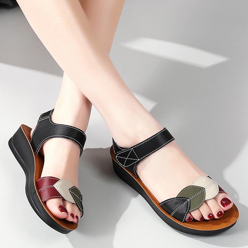 Женские летние римские сандалии на плоской подошве, нарядные повседневные сандалии с открытым носком для девочек, большие размеры