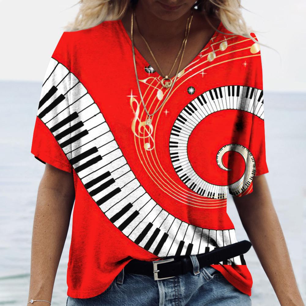 Футболки с v-образным вырезом, женские винтажные свободные топы с 3D мультяшным принтом и короткими рукавами, летние повседневные футболки для влюбленных пар