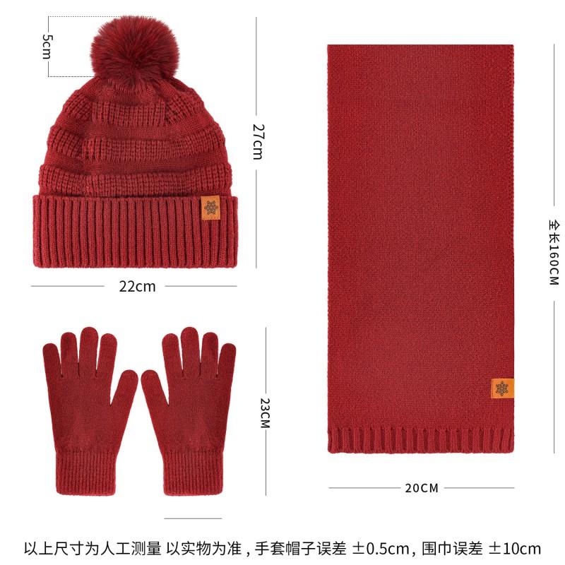 Womens Alpaca Wool Knit Hat Scarf Gloves Set Winter Warm Three-Piece Solid Color Beanie Accessory Cold Weather