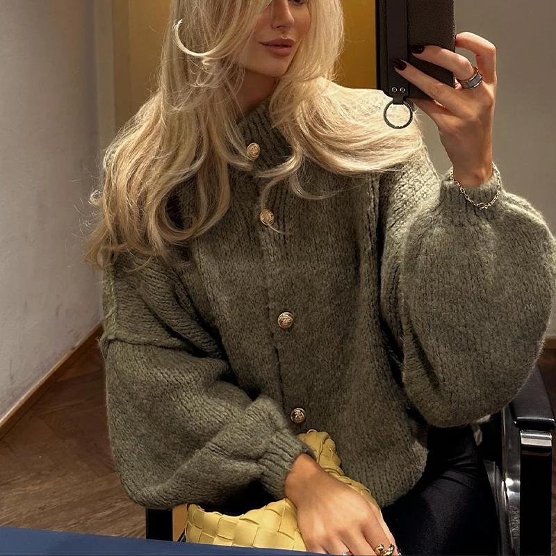 VAYLA Повседневный кардиган на одной пуговице Женский Свободный с длинным рукавом с круглым вырезом Свитера оверсайз Офисный Женский Универсальный Топ