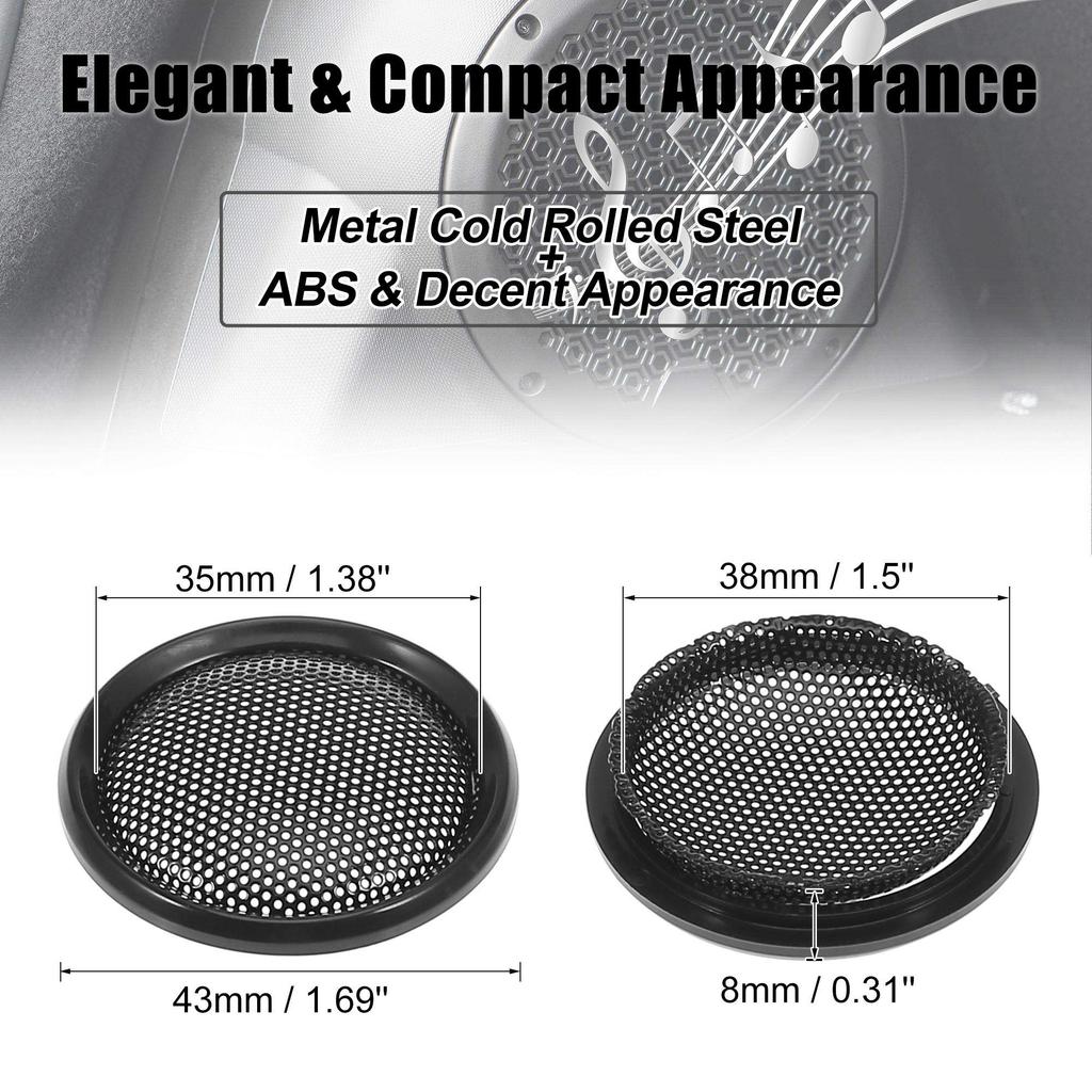 X AUTOHAUX Speaker Cover Speaker Grille Cover 43x8mm Mesh Subwoofer Grille Horn Glossy Guard Protector Plastic Iron Black 2 Pack