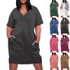 Лето плюс размер V-образным вырезом с коротким рукавом и карманом до колена с градиентным принтом повседневное платье для женщин