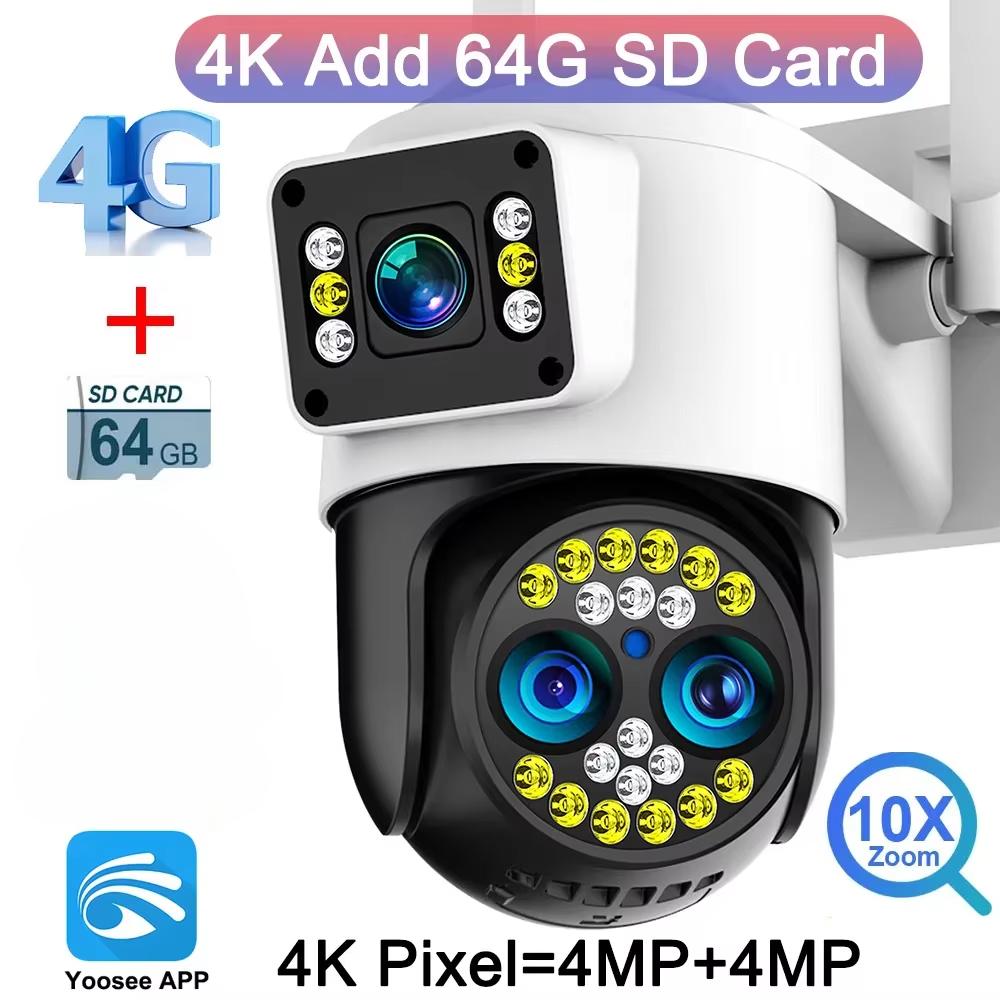 4K 8MP IP камера WiFi наружная водонепроницаемая 10x зум 4G беспроводная камера Yoosee тройной объектив двойной экран голосовой цветной ночное видение CCTV