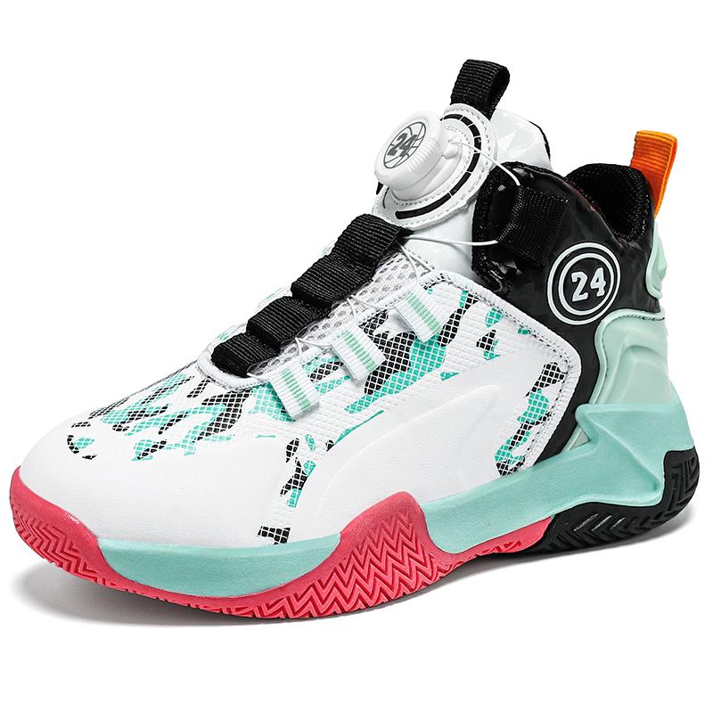 Новые баскетбольные кроссовки для мальчиков детская обувь кожаные боевые профессиональные кроссовки для бега вращающиеся кнопки нескользящая спортивная обувь