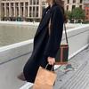 Женское зимнее шерстяное пальто, утолщенное двубортное длинное стильное однотонное пальто с длинными рукавами, свободный Тренч с лацканами и вырезом на воротнике