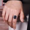 Men's Classic Wide Adjustable Black Agate Imitation Ring In Distressed Retro Thai Silver Design