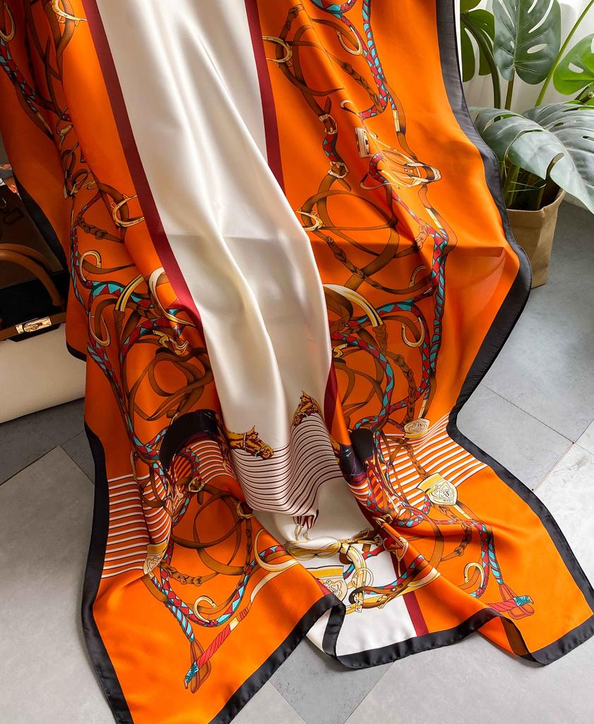 New 180*90cm Fashion Silk Scarf Scarftop Headwraps Women Vintage Four Seasons Hair Scarve Hijab Foulard Bandana Femme Headscarf