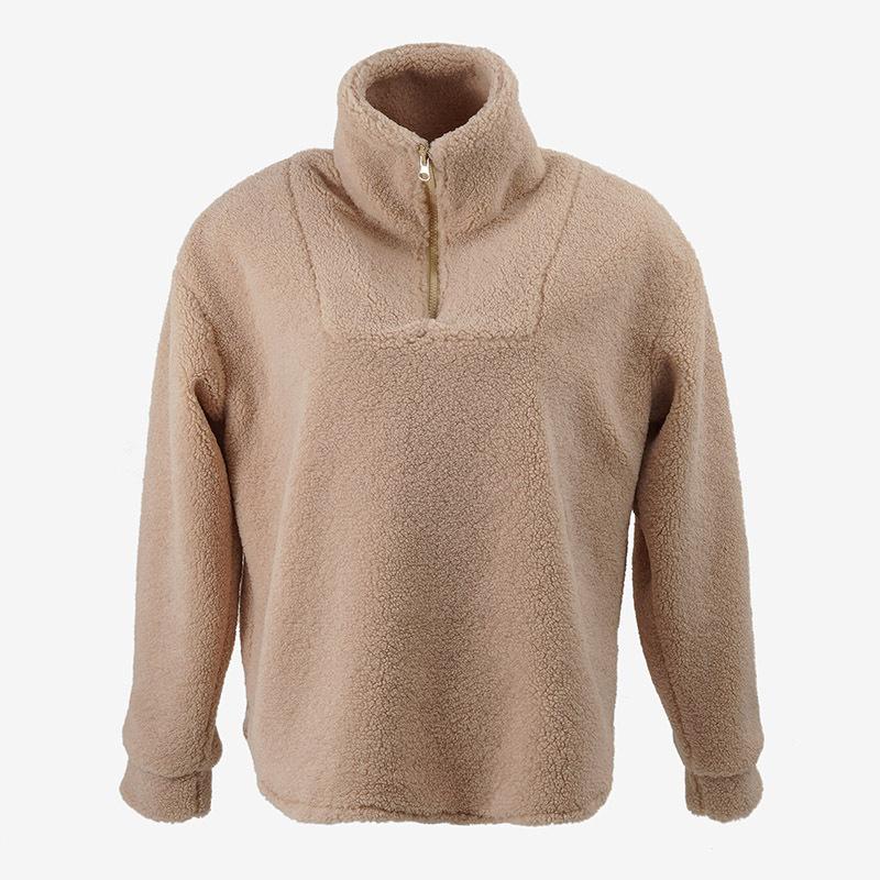 New product fluffy pullover sweater new women's clothing solid color zipper stand-up collar long-sleeved plush jacket women's autumn and winter