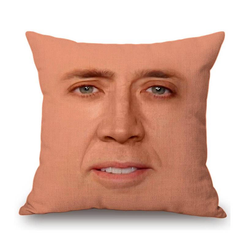 Funny Hilarious Art Nicolas Cage Dwayne Johnson Rock Smiling Face Meme Humorous Sofa Decoration Pillow Case Linen Cushion Cover