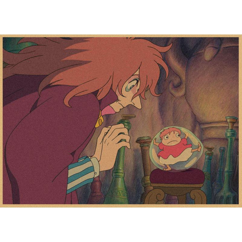 Ponyo on the Cliff Retro Anime Poster - Kraft Paper Wall Art