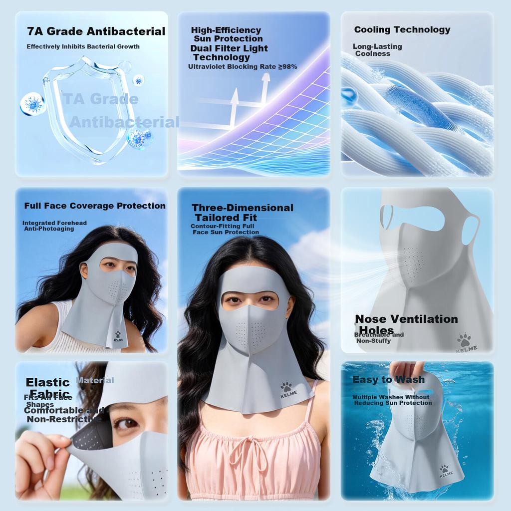 KELME Full Face Sunscreen Mask Women's Facekinni Neck Protection UV Protection Outdoor Windproof Dustproof Cycling Mountaineering Neck Gaiter